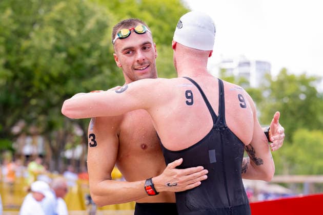 France, Paris, Centre Aquatique Olympique Metropole du Grand Paris, August 5, 2026, European Aquatics Championships – Artistic Swimming, Day 6, 5 km Open Water, Gregorio Paltrinieri of Italy and Florian Wellbrock of Germany, Photo by Eibner Pressefoto Tino Henschel European Aquatics Championships Artistic Swimming, Day 6, 5 km Open Water, Paris Copyright: xEibnerxPressefotox