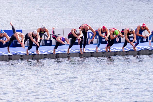 France, Paris, Centre Aquatique Olympique Metropole du Grand Paris, August 5, 2026, European Aquatics Championships – Artistic Swimming, Day 6, 5 km Open Water, Start of the Race, Photo by Eibner Pressefoto Tino Henschel European Aquatics Championships – Artistic Swimming, Day 6, 5 km Open Water, Paris Copyright: xEibnerxPressefotox