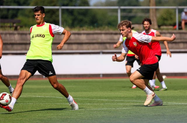 August 5, 2026, Germany, Grassau, Bundesliga, 2026–2027 season, VfB Stuttgart training camp, from left: Chema, Yanik Spalt