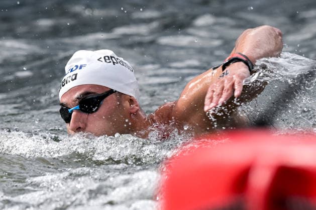 Domenico Acerenza of Italy competes in the open water swimming 5km Men Final during the European Aquatics Championships at the River Seine in Paris (France), August 5, 2026. Giorgio Scala DBM - Deepbluemedia Insidefoto