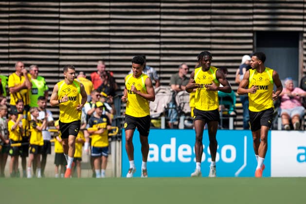 August 5, 2026, Soccer, Borussia Dortmund training session featuring Konstantinos Karetsas (Borussia Dortmund), Kaua Prates (Borussia Dortmund), Joane Gadou (Borussia Dortmund), and Felix Nmecha (Borussia Dortmund) at the BVB training facility in NRW, Germany xRHR PHOTO DEx Copyright: DennisxEwert RHR-FOTOx RHR-FOTO DE