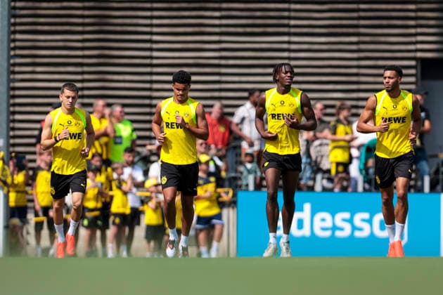 August 5, 2026, Soccer, Borussia Dortmund training session featuring Konstantinos Karetsas (Borussia Dortmund), Kaua Prates (Borussia Dortmund), Joane Gadou (Borussia Dortmund), and Felix Nmecha (Borussia Dortmund) at the BVB training facility in Dortmund, North Rhine-Westphalia, Germany xRHR PHOTO DEx Copyright: DennisxEwert RHR-FOTOx RHR-FOTO DE