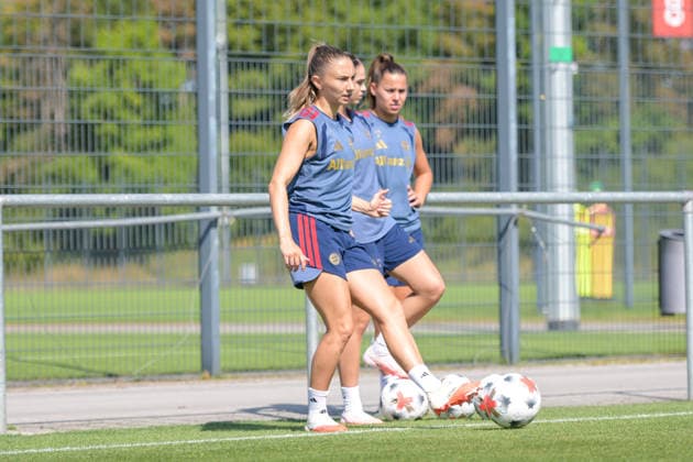 August 5, 2026, Munich, Germany Google Pixel Women s Bundesliga The FC Bayern Women s team holds a training session at the FC Bayern Campus in preparation for their friendly match against Paris FC Katharina Naschenweng FC Bayern Women s Team