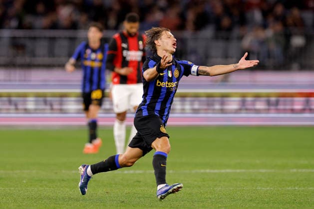 SOCCER AC MILAN INTER, Nicolo Barella of Inter Milan reacts during the AC Milan vs Inter Milan soccer exhibition match at Optus Stadium in Perth, Wednesday, August 5, 2026. ( NO ARCHIVING PERTH WESTERN AUSTRALIA AUSTRALIA  Copyright: xRICHARDxWAINWRIGHTx 20260805155170623680