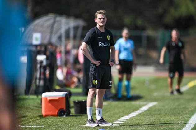 August 5, 2026: Hammarby head coach William Strömberg during the UEFA Women’s Champions League qualifying match between Hammarby and Apolonia on August 5, 2026 in Biella. Photo by Daniele Buffa, BILDBYRAN COP 18 XY0120 soccer football fotball UEFA Women’s Champions League Hammarby Apolonia women’s BBENG qualifiers  Copyright: DanielexBuffa BB260805BB218