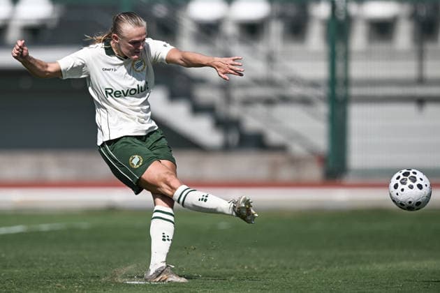 August 5, 2026: Elin Sorum of Hammarby scores the 0–2 goal during the UEFA Women’s Champions League qualifying match between Hammarby and Apolonia on August 5, 2026 in Biella. Photo by Daniele Buffa. BILDBYRAN COP 18 XY0120 soccer football fotball UEFA Women’s Champions League Hammarby Apolonia women’s BBENG qualifiers  Copyright: DanielexBuffa BB260805BB253