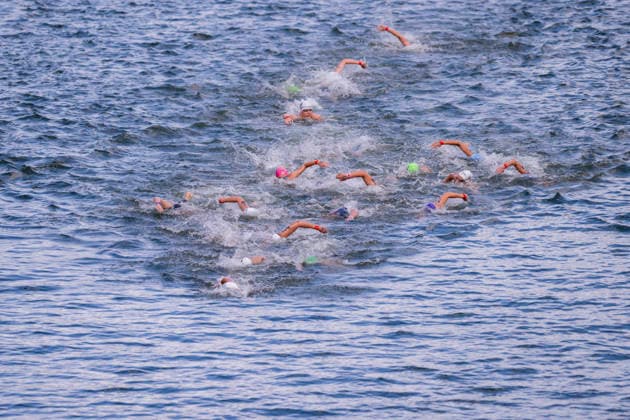 France, Paris, Centre Aquatique Olympique Metropole du Grand Paris, August 5, 2026, European Aquatics Championships – Artistic Swimming, Day 6, Women’s 5 km Open Water, Race action during the first rounds of the 5 km race, Photo by Eibner Pressefoto Tino Henschel European Aquatics Championships – Artistic Swimming, Day 6, Women’s 5 km Open Water, Paris Copyright: xEibnerxPressefotox