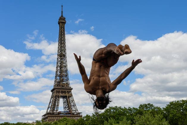 Catalin Preda of Roumania trains in the high diving, with the Eiffel Tower on the background, during the European Aquatics Championships at the River Seine in Paris (France), August 5, 2026. Andrea Staccioli Deepbluemedia Insidefoto