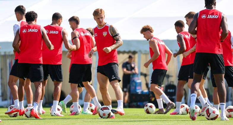 August 5, 2026, Germany, Grassau, Bundesliga, 2026–2027 season, VfB Stuttgart training camp, from left: Finn Jeltsch