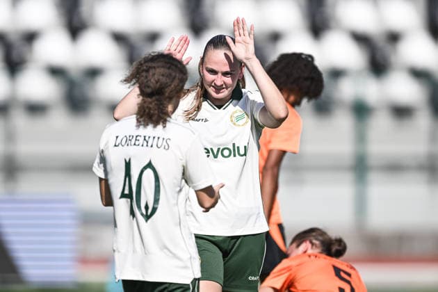August 5, 2026: Vilde Haslund of Hammarby celebrates after scoring the 0-4 goal during the UEFA Women’s Champions League qualifying match between Hammarby and Apolonia on August 5, 2026 in Biella. Photo by Daniele Buffa. BILDBYRAN COP 18 XY0120 soccer football UEFA Women’s Champions League Hammarby Apolonia women’s BBENG qualifiers celebration  Copyright: DanielexBuffa BB260805BB281