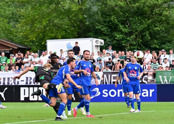 August 5, 2026, Rottach Egern Soccer, Men s, 2026–2027 season, Friendly Match: FC Rottach Egern vs. Borussia Mönchengladbach; Goal to make it 0–2 by Isac Lidberg (Gladbach); he heads it in to make it 0–2. DFL regulations prohibit any use of photographs as image sequences and or quasi-video. Am Birkenmoos Stadium, Bavaria, Germany