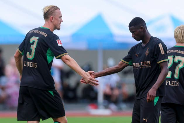 Isac Lidberg of Borussia Mönchengladbach and Iaia Manco Danfa of Borussia Mönchengladbach celebrate during the friendly match between FC Rottach Egern and Borussia Mönchengladbach at Birkenmoos Stadium on August 5, 2026, in Rottach Egern, Germany Photo by Marco Steinbrenner DeFodi Images Isac Lidberg of Borussia Mönchengladbach and Iaia Manco Danfa of Borussia Mönchengladbach cheer during the friendly match between FC Rottach Egern and Borussia Mönchengladbach at Stadion Birkenmoos on August 5, 2026 in Rottach Egern, Germany. Photo by Marco Steinbrenner, DeFodi Images. Photo by Marco Steinbrenner, DeFodi Images.