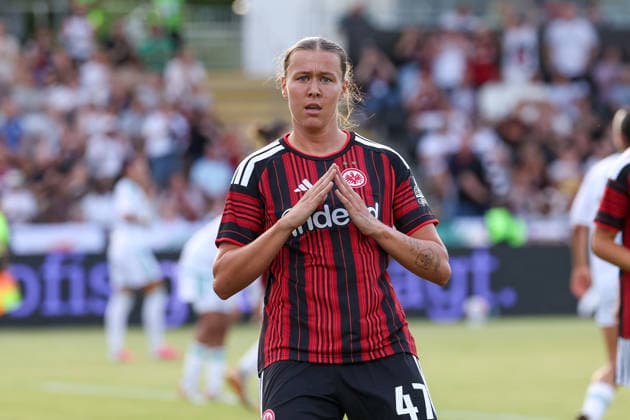Frankfurt am Main, Germany, August 2026 Larrissa Muehlhaus Eintracht Frankfurt celebrates the goal that made the score 2–0 during the second qualifying round match between Eintracht Frankfurt and Omonia Nicosia in the semifinals of the UEFA Women s LP Mini Tournament at Stadium am Bretanobad in Frankfurt am Main, Germany Copyright: HMBxMedia JoaquimxFerreira