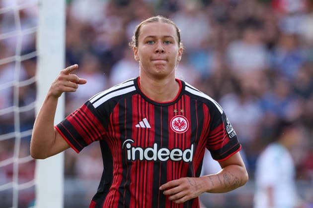 Frankfurt am Main, Germany, August 2026 Larrissa Muehlhaus Eintracht Frankfurt celebrates the goal that made the score 2–0 during the second qualifying round match between Eintracht Frankfurt and Omonia Nicosia in the semifinals of the UEFA Women s LP Mini Tournament at Stadium am Bretanobad in Frankfurt am Main, Germany Copyright: HMBxMedia JoaquimxFerreira