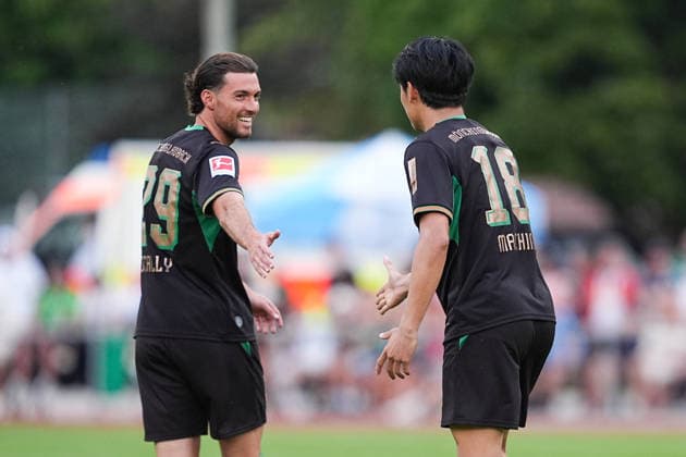 August 5, 2026, xydrx, Soccer, Friendly Match, FC Rottach Egern vs. Borussia Mönchengladbach, 2026–2027 Season, Birkenmoos Stadium: Celebrations after Borussia Mönchengladbach’s 8–0 goal scored by Shuto Machino (Borussia Mönchengladbach, No. 18) alongside Joe Scally (Borussia Mönchengladbach, No. 29). DFB regulations prohibit any use of photographs as image sequences and or quasi-video. Copyright: HMBxMedia YannisxDreimann