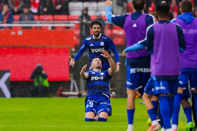 UEFA Conference League 2026: Apollon Limassol vs. Bergen, August 5, 2026. Apollon Limassol celebrates after Alen Ozbolt scores during the UEFA Conference League soccer match between SK Brann and Apollon Limassol at Brann Stadium. Photo by Paul S. Amundsen NTB Bergen, Norway EDITORIAL USE ONLY RESTRICTED USE FOR BETTING COMPANIES  Copyright: xPaulxS.xAmundsenx xNTBx