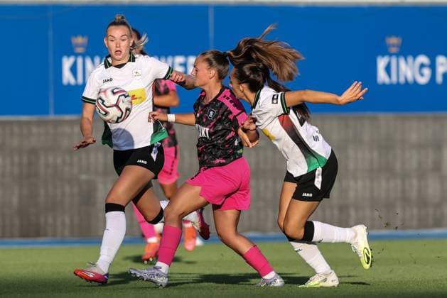 OHL Women s Isabella Isa Dekker and OHL Women s Agathe Ollivier are pictured in action during a game between Oud-Heverlee Leuven Women and Serbian club TSC Backa Topola, Wednesday 5th of August 2026, in Leuven, a second round qualification game in the UEFA Women™s Champions League. BRUNOxFAHY  x182808709x