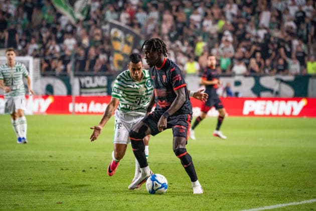 Cadu and Yvan Ikia Dimi seen during UEFA Europa League qualifying game between teams of Ferencvaros and Gornik Zabrze (Matej Sagan Ball Raw Images) Budapest Groupama Arena Slovakia Copyright: xMatejxSaganx DSC00666