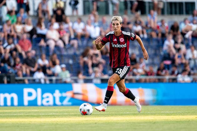 August 5, 2026, GER, Soccer, Women s, UEFA Women s Champions League, 2026–2027 season, Qualifying tournament, Semifinals, Eintracht Frankfurt vs. Omonia Nicosia, Sara Doorsoun (Eintracht Frankfurt), 23 on the ball, Frankfurt am Main, Stadion am Brentanobad, Hesse, Germany Copyright: xNordphoto Memmlerx
