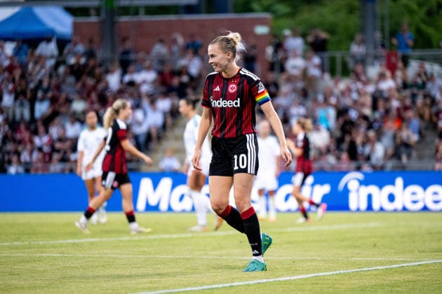 August 5, 2026, GER, Soccer, Women s, UEFA Women s Champions League, 2026–2027 Season, Qualifying Tournament, Semifinals, Eintracht Frankfurt vs. Omonia Nicosia; Laura Freigang of Eintracht Frankfurt celebrates her goal to make it 8–0; Frankfurt am Main, Stadion am Brentanobad, Hesse, Germany Copyright: xNordphoto Memmlerx
