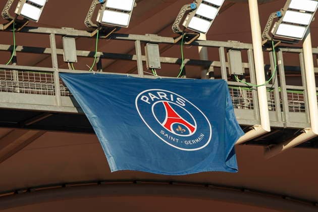 PSG flag during the preseason friendly match between RCD Mallorca and Paris Saint-Germain at Estadi Son Moix on August 5, 2026, in Palma de Mallorca, Spain. Photo by Xavi Bonilla, DeFodi Images