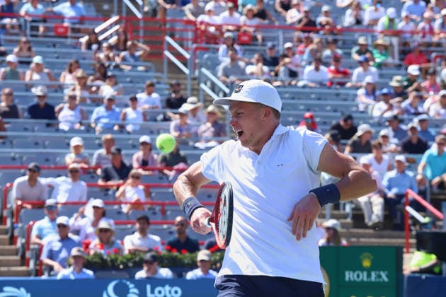 ATP, Tennis Herren Masters 1000 National Bank Open Montreal 2026 - Round of 64 - Day 5 Jenson Brooksby of United States reacts during the Men™s singles Second round match against Ben Shelton of United States on day 5 of the ATP Masters 1000 National Bank Open at IGA Stadium. on August 5, 2026, in Montreal, Canada. (Photo by Horacio Zamora Eyepix Group) Copyright: xHoracioxZamorax xEyepixxGroupx HZ_05082026_193999