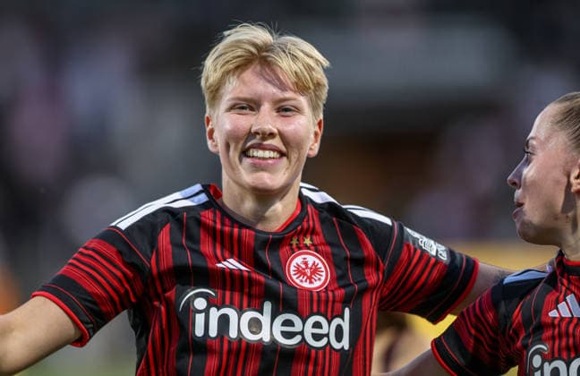 GER, Frankfurt, Eintracht Frankfurt vs. AC Omonia Nicosia, UEFA Women s Champions League, Soccer, UEFA, 2026–2027 Season, Brentanobad Stadium, Qualifying Round, Semifinals in Pictures: Eintracht Frankfurt Women celebrate their 8–0 victory over Nicosia in the UEFA Women’s Champions League qualifying round, Jubilation, joy, and emotion; Paulina Krumbiegel, Eintracht Frankfurt Women; 27; DFB and DFL regulations prohibit any use of photographs as image sequences and or quasi-video; August 5, 2026 Copyright: HMBxMedia HendrikxHamelau