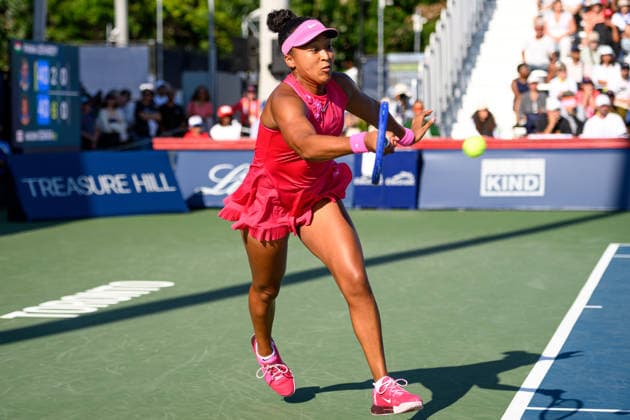 August 5, 2026, Toronto, Ontario, Canada: NAOMI OSAKA of Japan returns the ball during her second-round match against Panna Udvardy of Hungary at the National Bank Open, part of the Hologic WTA, Tennis Damen Tour, at Sobeys Stadium. Osaka defeated Udvardy 6-2, 6-4 to advance to the third round. Toronto Canada - ZUMAr228 20260805_znp_r228_037 Copyright: xVasiliyxRyabykhx
