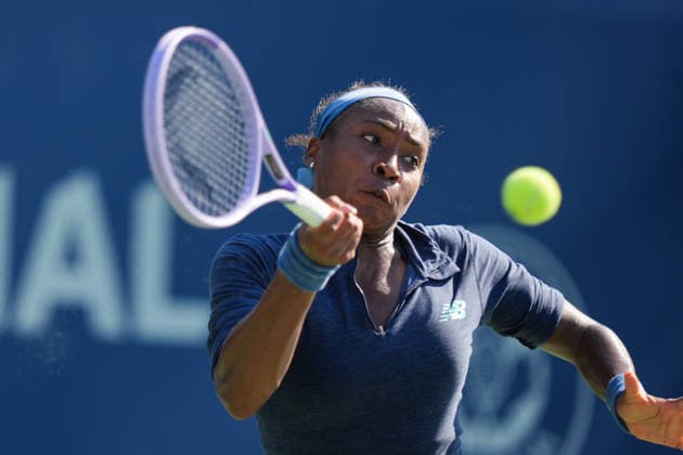 WTA, Tennis Damen Masters 1000 National Bank Open Toronto 2026 - Round of 64 - Day 5 Coco Gauff of United States plays a forehand during the Women™s Singles round of 64 match against Kayla Day of United States on day 5 of the WTA Masters 1000 National Bank Open at Sobeys Stadium on August 5, 2026, in Toronto, Canada. (Photo by Leonardo Ramirez Eyepix Group) Copyright: xLeonardoxRamirezx xEyepixxGroupx LR_04082026_08513
