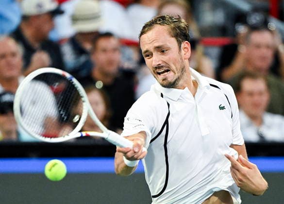August 5, 2026, Montreal, Pq, Canada: Daniil Medvedev of Russia plays a shot to Botic van de Zandschulp of the Netherlands during their second round match at the National Bank Open tennis tournament in Montreal, on Wednesday, August 5, 2026. Canada News - August 5, 2026  - ZUMAc35_ 20260805_zaf_c35_172 Copyright: xGrahamxHughesx