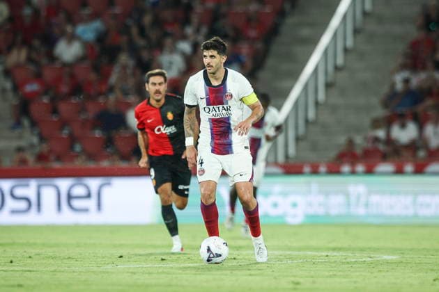 Lucas Beraldo of PSG (Paris Saint-Germain) controls the ball during a preseason friendly match between RCD Mallorca and Paris Saint-Germain at Estadi Son Moix on August 5, 2026, in Palma de Mallorca, Spain. Photo by Xavi Bonilla, DeFodi Images