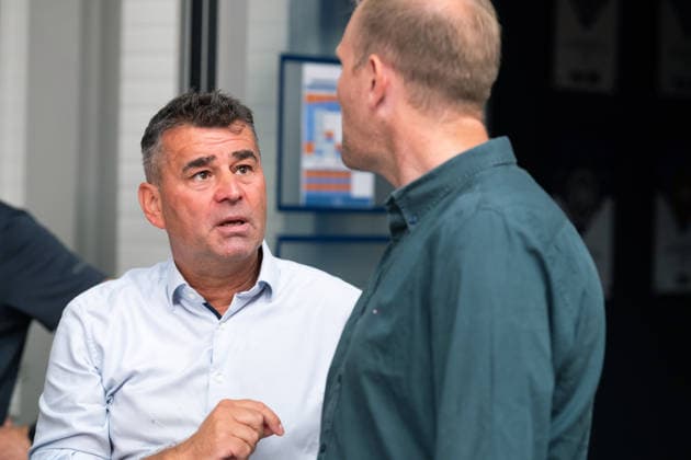 easycredit BBL Basketball Bundesliga 2026–2027 Media Training at Science City Jena on August 6, 2026. In conversation (from left): Jena’s CEO Lars Eberlein and Thomas Fleddermann, a member of the Sparkassen Arena management team.