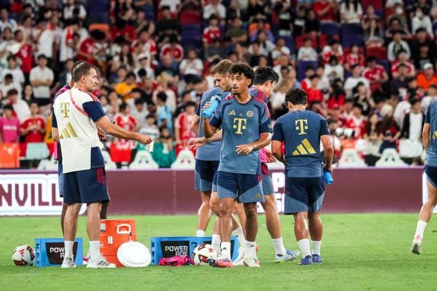 HKG, light-hearted final training session, break for Nathaniel Brown, Bayern Munich and Co., FC Bayern Munich training in Kowloon, Hong Kong on August 6, 2026, 2026–27 season, FC Bayern Munich training session in Kowloon, Hong Kong on August 6, 2026, 2026–27 season, Hong Kong Copyright: xEibner-Pressefotox EP_JNL