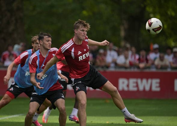 August 6, 2026, xophax, Soccer, Bundesliga 1, 1. FC Köln Training at the Geissbockheim, home of 1. FC Köln, Field 1, Fans (from left to right): Paul Okon Engstler, Marius Bülter—all of 1. FC Köln, Cologne