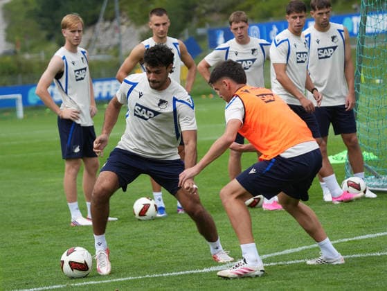 August 6, 2026, Seefeld Stadium, Seefeld, TSG Hoffenheim Training Camp in Seefeld 2026, Ozan Kabak (Hoffenheim), Albian Hajdari (Hoffenheim). Photo by Hasan Bratic, DeFodi Images