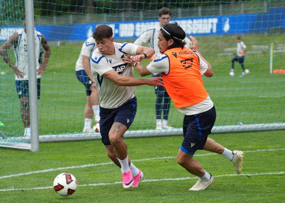 August 6, 2026, Seefeld Stadium, Seefeld, TSG Hoffenheim Training Camp in Seefeld 2026, Adam Hlozek (Hoffenheim), Koki Machida (Hoffenheim). Photo by Hasan Bratic, DeFodi Images