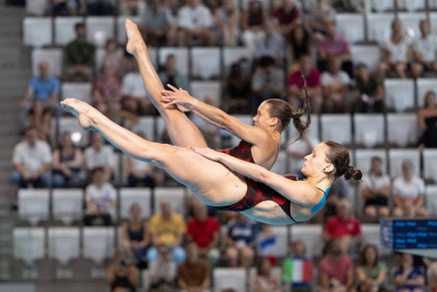 Women 3m Springboard synchronized Final European Aquatics Championships - Saint-Denis Divers compete in the women s 3m springboard synchronized diving final event during the LEN European Aquatics Championships, at the Olympic Aquatics Centre in Saint-Denis, northeastern suburbs of Paris on August 6, 2026. Photo by Raphael Lafargue ABACAPRESS.COM Saint-Denis France  Copyright: xLafarguexRaphael ABACAx