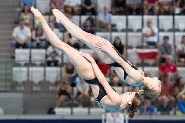 Women 3m Springboard synchronized Final European Aquatics Championships - Saint-Denis Ukraine s diver Kseniia Bochek and Ukraine s diver Diana Karnafel compete in the women s 3m springboard synchronized diving final event during the LEN European Aquatics Championships, at the Olympic Aquatics Centre in Saint-Denis, northeastern suburbs of Paris on August 6, 2026. Photo by Raphael Lafargue ABACAPRESS.COM Saint-Denis France  Copyright: xLafarguexRaphael ABACAx