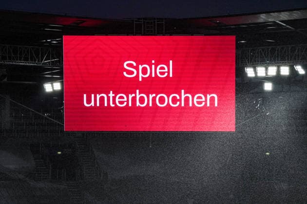 Soccer Austria UEFA Conference League Qualifiers 2026–2027, Round 3, August 6, 2026: FC Red Bull Salzburg (Austria) vs. Pafos FC (Cyprus) at Red Bull Arena, Wals-Siezenheim, Austria. Game interrupted; the scoreboard displays Game Interrupted. Copyright: xLUKAxKOLANOVICx