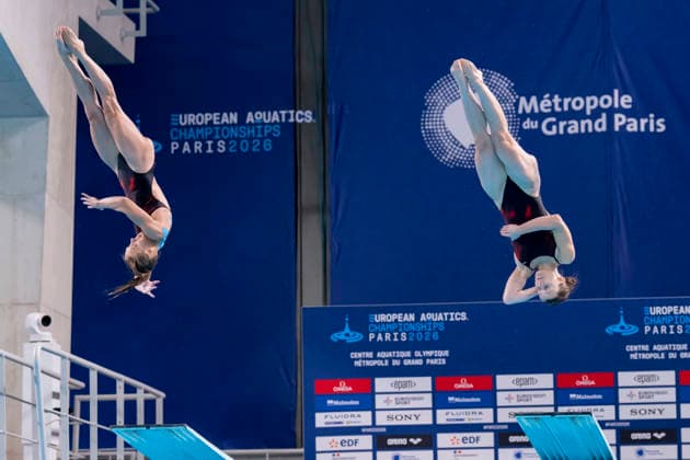 France, Paris, Centre Aquatique Olympique Metropole du Grand Paris, August 6, 2026, European Aquatics Championships – Artistic Swimming, Day 7, Women’s Synchronized 3m Springboard Final, Aleksandra Blazowaka and Kaja Skrzek of Poland, Photo by Eibner Pressefoto Tino Henschel European Aquatics Championships Artistic Swimming, Day 7, Women’s Synchronized 3m Springboard Final, Paris Copyright: xEibnerxPressefotox
