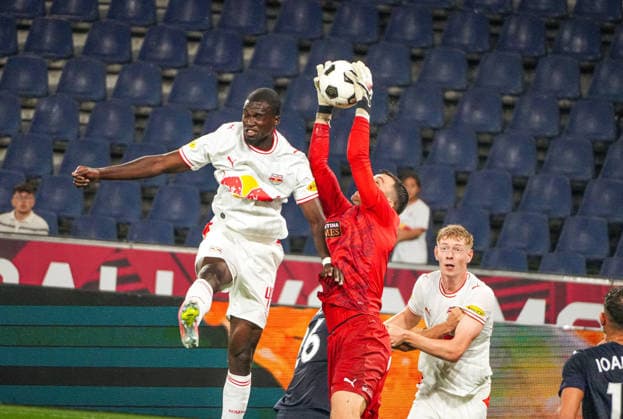 Soccer Austria UEFA Europa League Qualifying 2026–2027, Round 3, August 6, 2026, FC Red Bull Salzburg (RB), Austria vs. Pafos FC, Cyprus, Red Bull Arena, Wals-Siezenheim, Austria, Radoslaw Majecki, Pafos FC Copyright: xLukasxBierederx