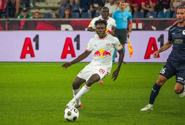 Soccer Austria UEFA Europa League Qualifying 2026–2027, Round 3, August 6, 2026, FC Red Bull Salzburg (RB), Austria vs. Pafos FC, Cyprus, Red Bull Arena, Wals-Siezenheim, Austria, Edmund Baidoo, FC Red Bull Salzburg Copyright: xLukasxBierederx