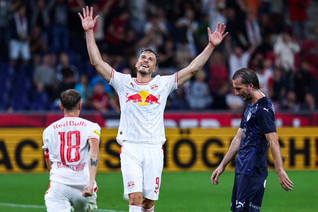 SOCCER - UEFA EL, RBS vs Pafos SALZBURG,AUSTRIA,06.AUG.26 - SOCCER - UEFA Europa League, qualification, Red Bull Salzburg vs Pafos FC. Image shows the rejoicing of scorer Haris Tabakovic (RBS).  GEPAxpictures xDavidxGeieregger