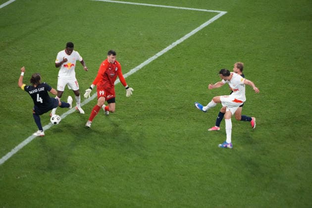 Soccer Austria UEFA Europa League Qualifying 2026–2027, Round 3, August 6, 2026, FC Red Bull Salzburg (RB), Austria vs. Pafos FC, Cyprus, Red Bull Arena, Wals-Siezenheim, Austria; Haris Tabakovic of FC Red Bull Salzburg scores the 1–0 goal Copyright: xLukasxBierederx