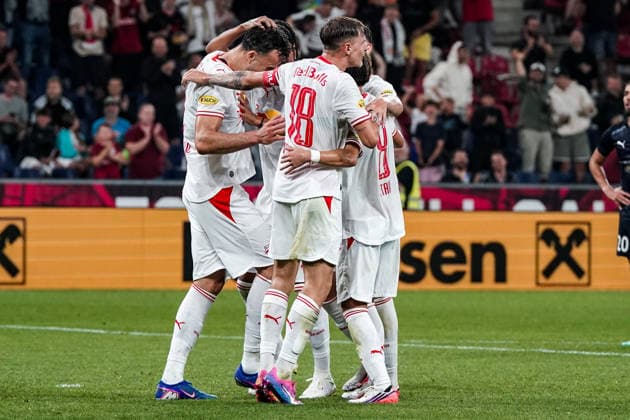 Soccer Austria UEFA Europa League Qualifying 2026–2027, Round 3, August 6, 2026, FC Red Bull Salzburg (Austria) vs. Pafos FC (Cyprus), Red Bull Arena, Wals-Siezenheim, Austria; Salzburg celebrates the 1–0 goal scored by Haris Tabakovic, FC Salzburg Copyright: xLUKAxKOLANOVICx