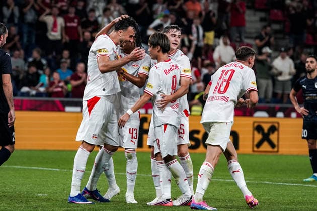 Soccer Austria UEFA Europa League Qualifying 2026–2027, Round 3, August 6, 2026, FC Red Bull Salzburg (Austria) vs. Pafos FC (Cyprus), Red Bull Arena, Wals-Siezenheim, Austria; Salzburg celebrates the 1–0 goal scored by Haris Tabakovic, FC Salzburg Copyright: xLUKAxKOLANOVICx