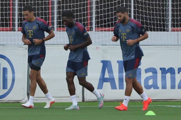 August 6, 2026, FC Bayern Munich Training, Soccer, Sports, Pictured: Jamal Musiala (FC Bayern Munich), Alphons Davies (FC Bayern Munich), and Ismael Saibari (FC Bayern Munich)