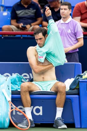 August 6, 2026, Montreal, Quebec, Canada: NUNO BORGES from Portugal in match against Yannick Hanfmann from Germany in third round at Canadian Open at IGA stadium in Montreal, Quebec, Canada on 2026-08-06 Montreal Canada - ZUMAl189 20260806_zsp_l189_046 Copyright: xYannickxLegarex