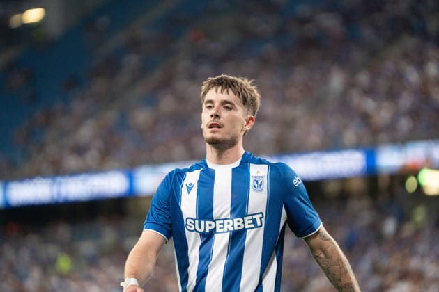 Patrik Walemark of Lech Poznan seen during UEFA Conference League - Third Qualifying Round season 26 27 match between teams of Lech Poznan and KI Klaksvik (Ruslan Taran Ball Raw Images) Poznan Enea Stadion Poland Copyright: xRuslanxTaranx RUS_LPOvKLA-0176