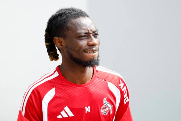 Soccer player Gideon Mensah, defender, during a public training session of 1. FC Köln at the Geißbockheim in Cologne, August 6, 2026. DFL and DFB regulations prohibit any use of photographs as image sequences and or quasi-video. NRW, Germany Copyright: xChristophxHardtx